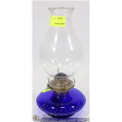 VINTAGE BLUE GLASS OIL LANTERN