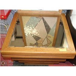 SQUARE WOODEN SIDE TABLE WITH MIRROR TOP 28X28X19