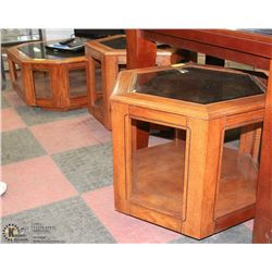 COFFEE TABLE & 2 END TABLES WITH GLASS TOPS