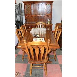 PINE DINING ROOM SET INCLS HUTCH, SERVING TABLE, 6