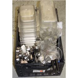 CRATE OF 1/3 AND 1/6 INSERTS WITH LIDS , PITCHER