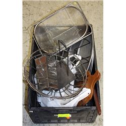 CRATE WITH BAKING TRAYS, BOX GRATER, PADDLES,