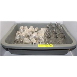 BUS PAN OF SALT & PEPPER & VINEGAR DISPENSERS