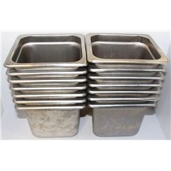 LOT OF 14 DEEP 1/6 STAINLESS STEEL INSERTS