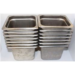 LOT OF 14 DEEP 1/6 STAINLESS STEEL INSERTS