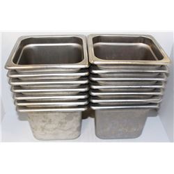 LOT OF 14 DEEP 1/6 STAINLESS STEEL INSERTS