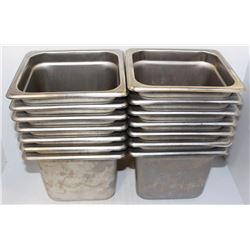 LOT OF 14 DEEP 1/6 STAINLESS STEEL INSERTS