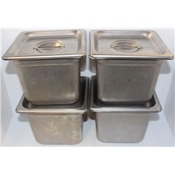 LOT OF 4 DEEP 1/6 SIZE STAINLESS STEEL INSERTS W/