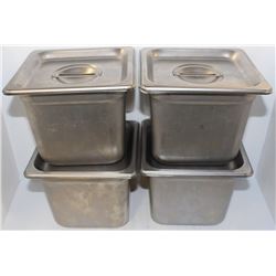 LOT OF 4 DEEP 1/6 SIZE STAINLESS STEEL INSERTS W/