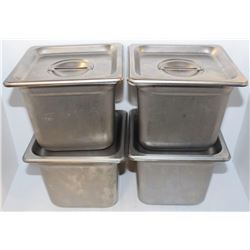 LOT OF 4 DEEP 1/6 SIZE STAINLESS STEEL INSERTS W/