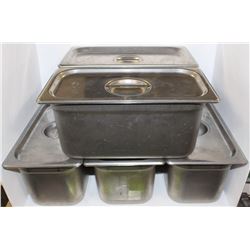 LOT OF 5 DEEP 1/3 SIZE STAINLESS STEEL INSERTS W/