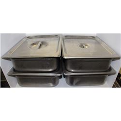 LOT OF 4 SHALLOW 1/2 SIZE STAINLESS STEEL INSERTS