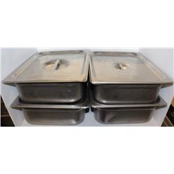 LOT OF 4 SHALLOW 1/2 SIZE STAINLESS STEEL INSERTS