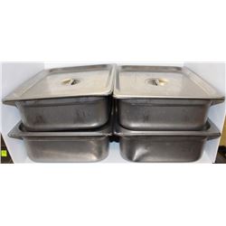 LOT OF 4 SHALLOW 1/2 SIZE STAINLESS STEEL INSERTS