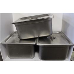 LOT OF 3 DEEP 1/2 SIZE STAINLESS STEEL INSERTS W/