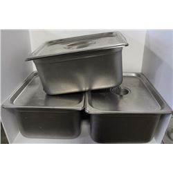 LOT OF 3 DEEP 1/2 SIZE STAINLESS STEEL INSERTS W/