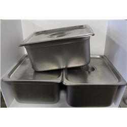 LOT OF 3 DEEP 1/2 SIZE STAINLESS STEEL INSERTS W/