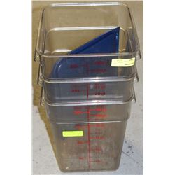 LOT OF THREE 22 QUART PLASTIC CONTAINERS W/ LIDS