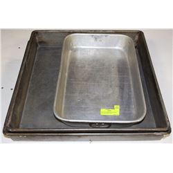 LOT OFF ROASTING PANS 2 FULL SIZE AND 1 HALF SIZE