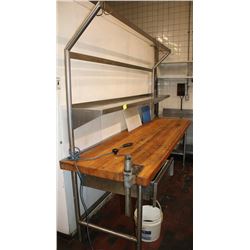 #19 BUTCHER BLOCK TABLE W/ STAINLESS STEEL SHELF