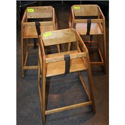 #30 LOT OF 3 WOODEN HIGH CHAIRS 26 1/2" TALL