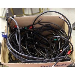 BOX OF HDMI COAXIAL AND VGA CORDS
