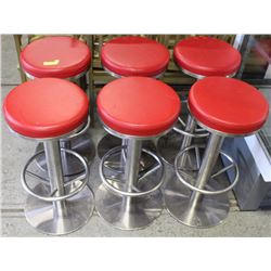 LOT OF 6 RED LEATHER BAR STOOLS