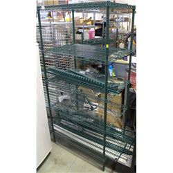 LOT OF 2 GREEN METRO RACKS AND ASST RACKING PIECES