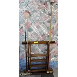 SOLID WOOD POOL WALL RACK W/ SCOREBOARD