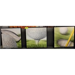 LOT OF 3 FRAMED GOLF THEMED PRINTS 18X18