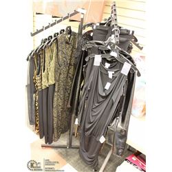 CLOTHING DISPLAY RACK WITH 8 DRESSES, 3 SHIRTS