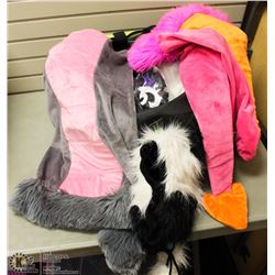 GYM BAG WITH CONTENTS OF FUZZY ANIMAL HATS,