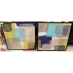 PAIR OF BLUE ABSTRACT FRAMED PRINTS 32X32