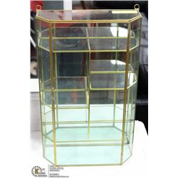 BRASS AND GLASS WALL HANGING MINI DISPLAY