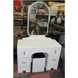 WOODEN WHITE VANITY WITH MIRROR