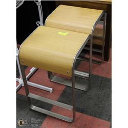 2 MATCHING RIFF CUT OAK BAR STOOLS 24"H