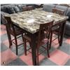 Image 1 : FAUX MARBLE BAR TABLE WITH 4 SOLID WOOD STOOLS