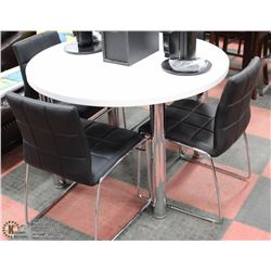 WHITE SHOWHOME ROUND TABLE WITH 4 LEATHERETTE &