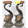 Image 1 : PAIR OF WOOD CARVED TIGER CANDLE HOLDERS