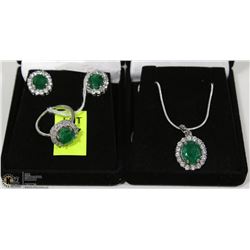GREEN EMERALD PENDANT,EARRINGS,RING &CZ 3PCS SET