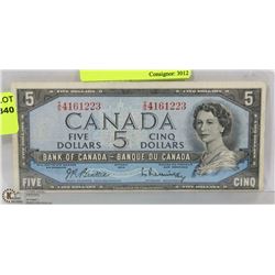 1954 CANADIAN $5.00 BANK NOTE