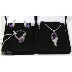 NATURAL AMETHYST PENDANT,EARRINGS,RING & CZ 3PCS S