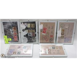 SET OF 6 GERMAN FRAMED PHOTOS W/ STAMPS