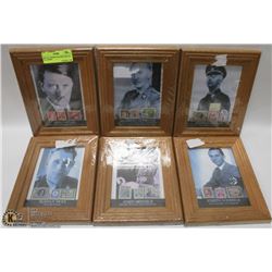 SET OF 6 GERMAN FRAMED PHOTOS W/ STAMPS