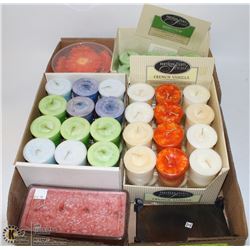 BOX W/NEW BOXES OF SCENTED VOTIVE