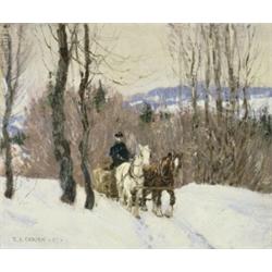 Frederick S. Coburn RCA, 1871-1960, Hauling Logs, Near Mt. Roland, Oil on canvas, Signed and...