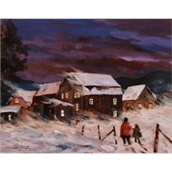 Claude Langevin IAF, Born 1942, Farmstead in Winter, Oil on canvas, Signed; titled on the re...