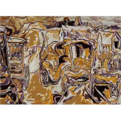 Andre Bieler RCA, OSA, CGP, 1896-1989, Les Voitures, Acrylic on board, Signed; also signed,...