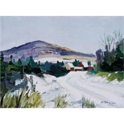 Armand Tatossian RCA, Born 1951, Laurentian Village in Winter, Oil on canvas, Signed; also s...