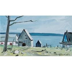 Lorne H. Bouchard RCA, 1913-1978, Farm at St. Placide, Oil on board, Signed; also signed, ti...